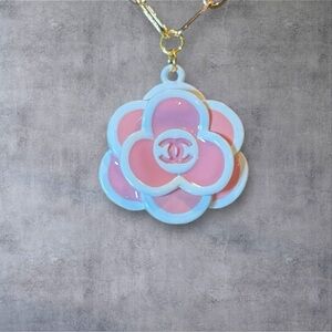 Upcycled Pink and White Flower Pendant